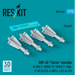 Reskit Rs72-0431 1/72 Aim-4d Falcon Missiles 4 Pcs F-89j F-101b/F Cf-101b/F F-102a F-4 C D E Ej J-35f/J J-37 Aj-37 3d Printed