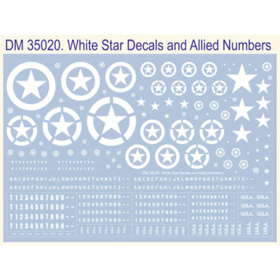 Dan Models 35020 1/35 Ww2 Decal-white Us Army Stars And Numbers Size 215/145 Mm