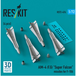 Reskit Rs72-0476 1/72 Aim-4 F G Super Falcon Missiles For F-106 4 Pcs 3d Printed