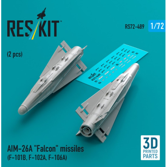 Reskit Rs72-0489 1/72 Aim-26a Falcon Missiles 2 Pcs F-101b F-102a F-106a 3d Printed