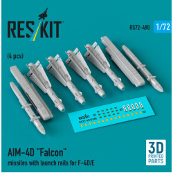 Reskit Rs72-0490 1/72 Aim-4d Falcon Missiles With Launch Rails For F-4d/E 4 Pcs 3d Printed