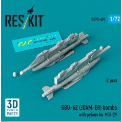 Reskit Rs72-0491 1/72 Gbu-62 Jdam-er Bombs With Pylons For Mig-29 Fulcrum 2 Pcs 3d Printed