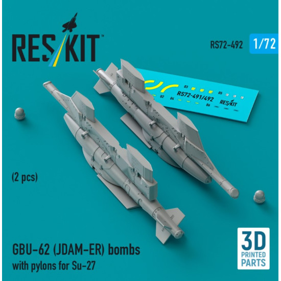 Reskit Rs72-0492 1/72 Gbu-62 Jdam-er Bombs With Pylons For Su-27 Flanker 2 Pcs 3d Printed