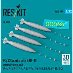 Reskit Rs72-0494 1/72 Mk83 Bombs With Bsu-35 Thermally Protected 4 Pcs A-4 A-6 A-7 F-4 F-8 F-14 F/A-18 C D E F Av-8b S-3 3d Printed