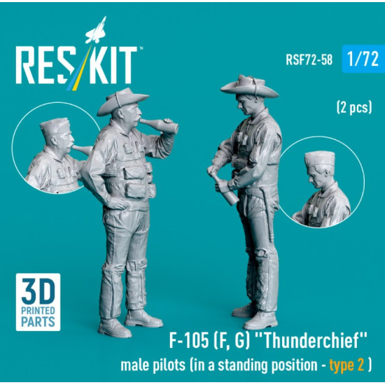 Reskit Rsf72-0058 1/72 F-105 F G Thunderchief Male Pilots In A Standing Position Type 2 2 Pcs 3d Printed