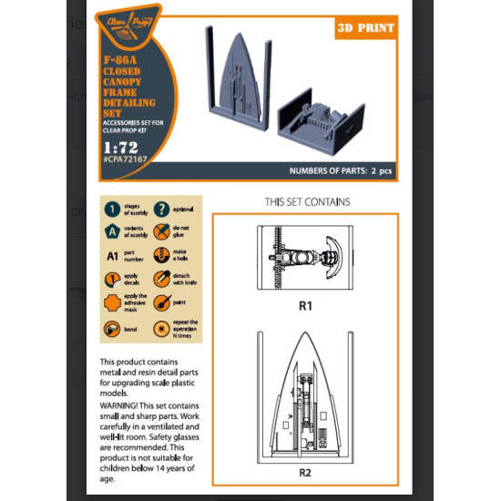 Clear Prop Cpa72167 1/72 F-86a Closed Canopy Frame Detailing Set For Cp Kits