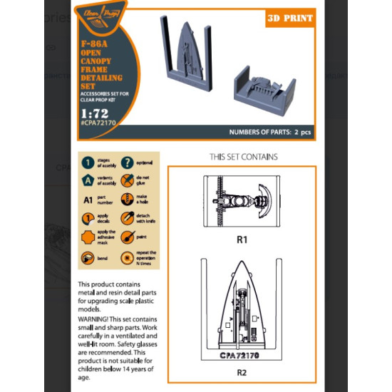 Clear Prop Cpa72170 1/72 F-86a Open Canopy Frame Detailing Set For Cp Kits