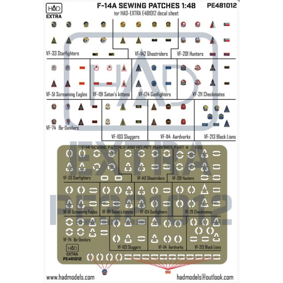 Had Models Pe481012 1/48 F-14 Sewing Patches Vf-33-51-74-142-192-124-103-201-211-213-114 Photo-etched Part