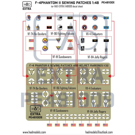 Had Models Pe481009 1/48 F-4 Phantom 2 Sewing Patches Vf-84 Vf-111 Vf-74 Vf-96 Vx-4 Photo-etched Part