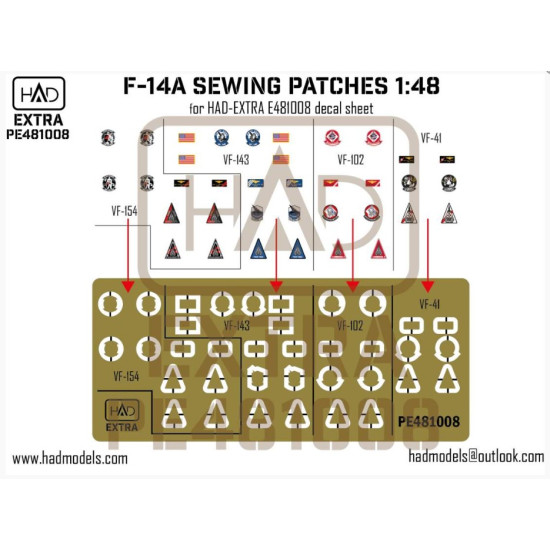 Had Models Pe481008 1/48 F-14a-d Sewing Patches Vf-143 Vf-154 Vf-41 Vf102 Photo-etched Part