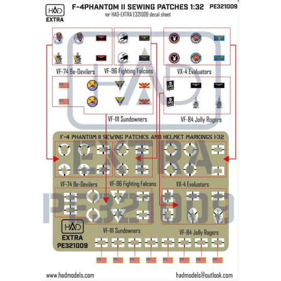 Had Models Pe321009 1/32 F-4 Phantom 2 Sewing Patches Vf-84 Vf-111 Vf-74 Vf-96 Vx-4 Photo-etched Part