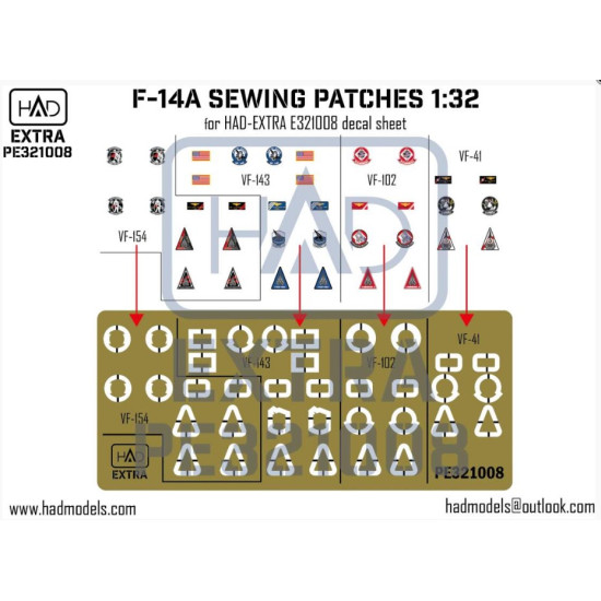 Had Models Pe321008 1/32 F-14a-d Sewing Patches Vf-143 Vf-154 Vf-41 Vf102 Photo-etched Part