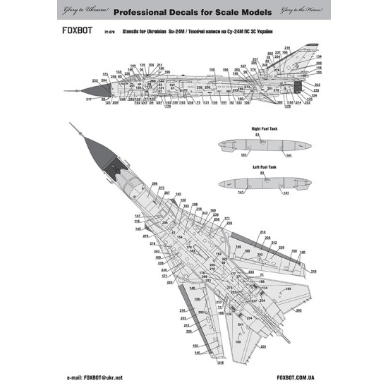 Foxbot 72-078 1/72 Stencils For Sukhoi Su-24m Ukrainian Air Force For Trumpeter Dragon Kits