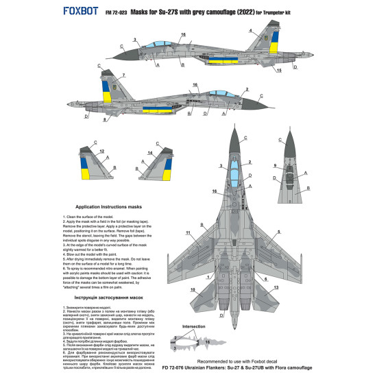 Foxbot Fm72-023 1/72 Masks For Sukhoi Su-27s Ukrainian Air Forces Grey Camouflage For Ibg Models Trumpeter Kits