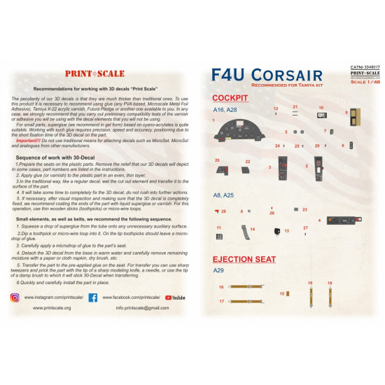 Print Scale 3d48017 1/48 Instrument Panel F-4u Corsair