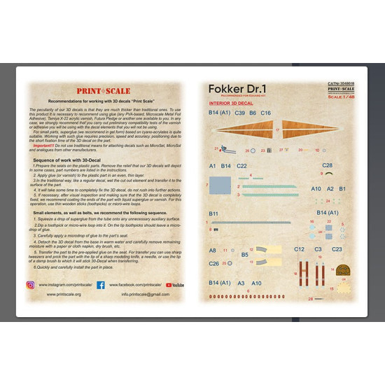 Print Scale 3d48018 1/48 Instrument Panel Fokker Dr1