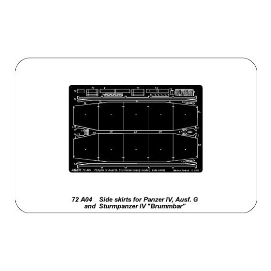 Side skirts for Pz.Kpfw.IV Ausf.G and Brummbar (early) 1/72 Aber 72-A04 Side skirts for Pz.Kpfw.IV Ausf.G and Brummbar (early) 1/72 Aber 72-A04