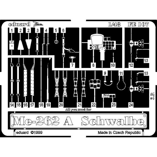 Photoetched set Me-262A, for Revell kit 1/48 Eduard FE107