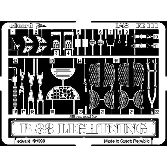 Photoetched set P-38J Lightning, for Academy kit 1/48 Eduard FE111