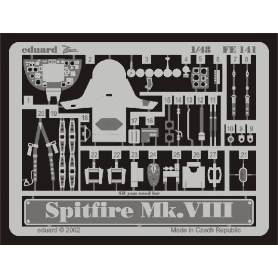 Photoetched set Spitfire MkVIII, for ICM kit 1/48 Eduard FE141