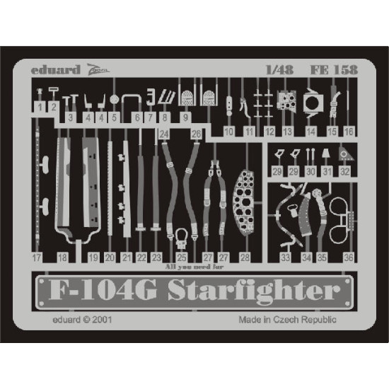 Photoetched set F-104G Starfighter, for Hasegawa kit 1/48 Eduard FE158 Photoetched set F-104G Starfighter, for Hasegawa kit 1/48 Eduard FE158