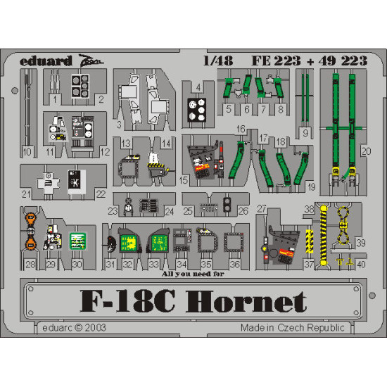 Photoetched set F-18C Hornet Color, for Hasegawa kit 1/48 Eduard FE223 Photoetched set F-18C Hornet Color, for Hasegawa kit 1/48 Eduard FE223