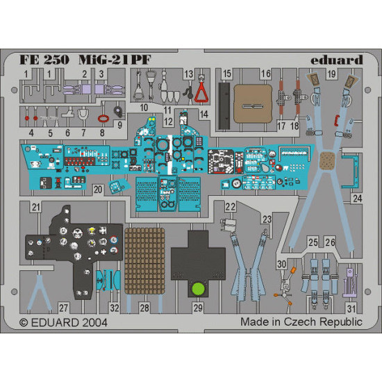 Photoetched set MiG-21PF, for Academy kit 1/48 Eduard FE250