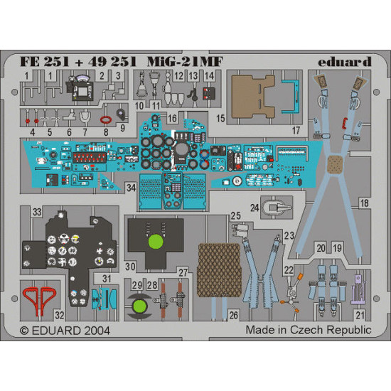 Photoetched set MiG-21MF, for Academy kit 1/48 Eduard FE251