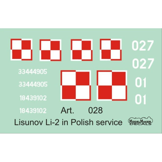 Modelmaker 1/144 D144028 Li-2 In Polish Service Aircraft Decal Modelmaker 1/144 D144028 Li-2 In Polish Service Aircraft Decal