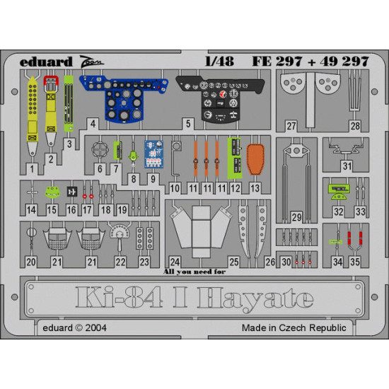 Photoetched set Ki-84 I Hayate Color, for Hasegawa kit 1/48 Eduard FE297