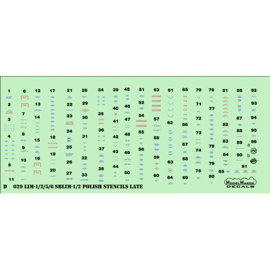 Modelmaker 1/72 D72029 Lim-1/2/5/6/Sblim-1/2 Polish Stencils Late Aircraft Decal Modelmaker 1/72 D72029 Lim-1/2/5/6/Sblim-1/2 Polish Stencils Late Aircraft Decal