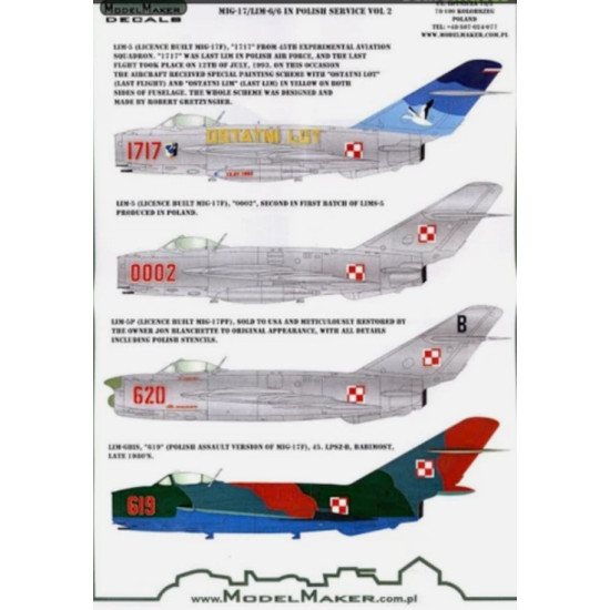 Modelmaker 1/72 D72047 Mig-17/Lim-5/6 In Polish Service Vol.2 Aircraft Decal