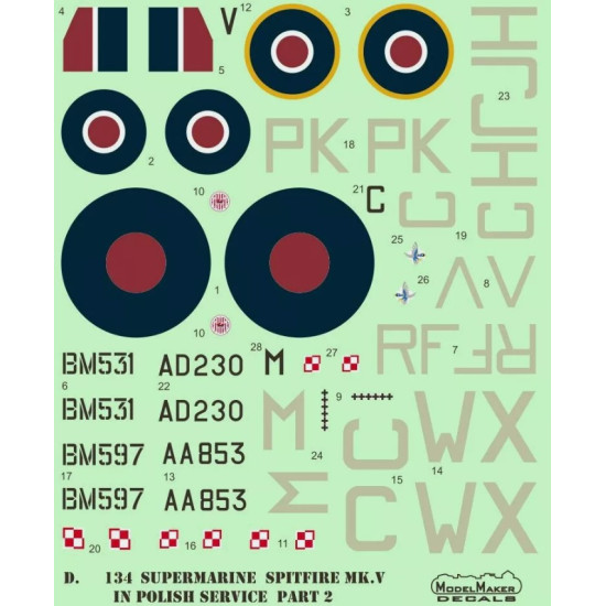 Modelmaker 1/72 D72134 Supermarine Spitfire Mk V Polish Part Ii Aircraft Decal Modelmaker 1/72 D72134 Supermarine Spitfire Mk V Polish Part Ii Aircraft Decal