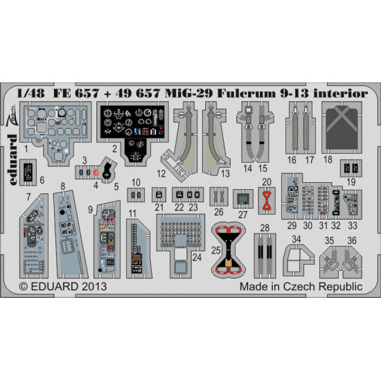 Photoetched set MiG-29 Fulcrum 9-13 interior Color, for Great Wall Hobby kit 1/48 Eduard FE657