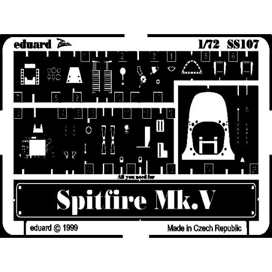 Photoetched set Spitfire V, for Revell kit 1/72 Eduard SS107