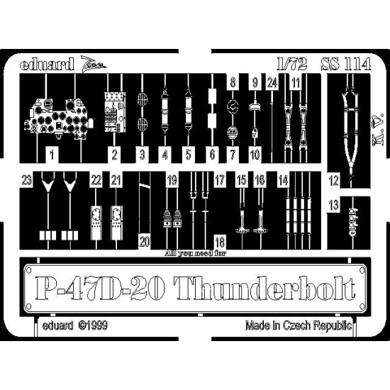 Photoetched set P-47D-20 Thunderbolt, for Academy kit 1/72 Eduard SS114