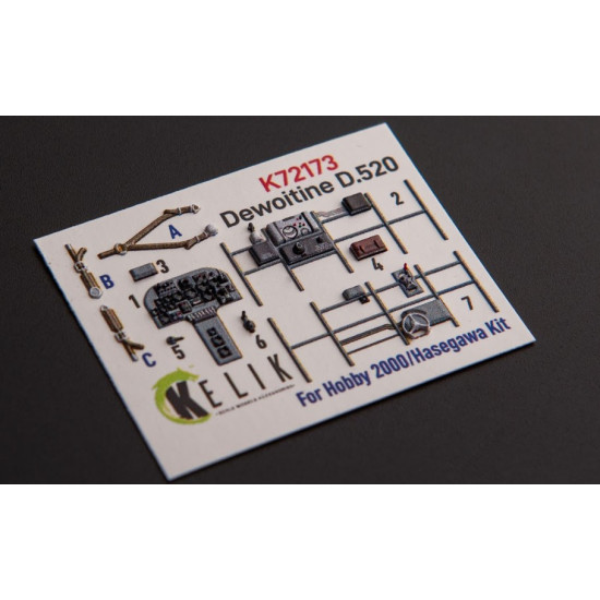 Kelik K72173 1/72 Dewoitine D 520 Interior 3d Decals For Hobby 2000/Hasegawa Kit Kelik K72173 1/72 Dewoitine D 520 Interior 3d Decals For Hobby 2000/Hasegawa Kit