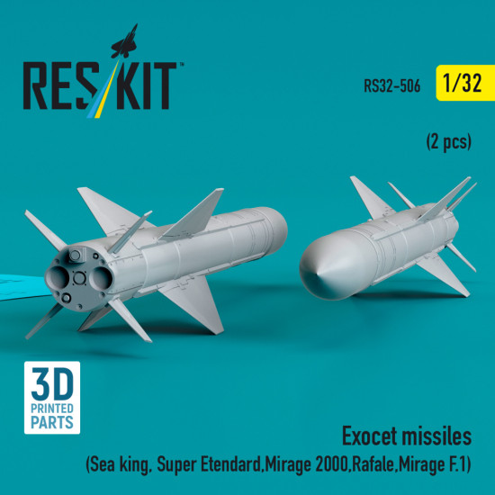 Reskit Rs32-0506 1/32 Exocet Missiles 2 Pcs Sea King, Super Etendard, Mirage 2000, Rafale, Mirage F.1