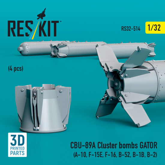 Reskit Rs32-0514 1/32 Cbu-89a Cluster Bombs Gator 4 Pcs Resin Kit