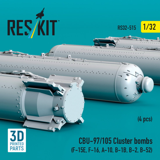 Reskit Rs32-0515 1/32 Cbu-97/105 Cluster Bombs 4 Pcs 3d Printed Resin Kit Reskit Rs32-0515 1/32 Cbu-97/105 Cluster Bombs 4 Pcs 3d Printed Resin Kit
