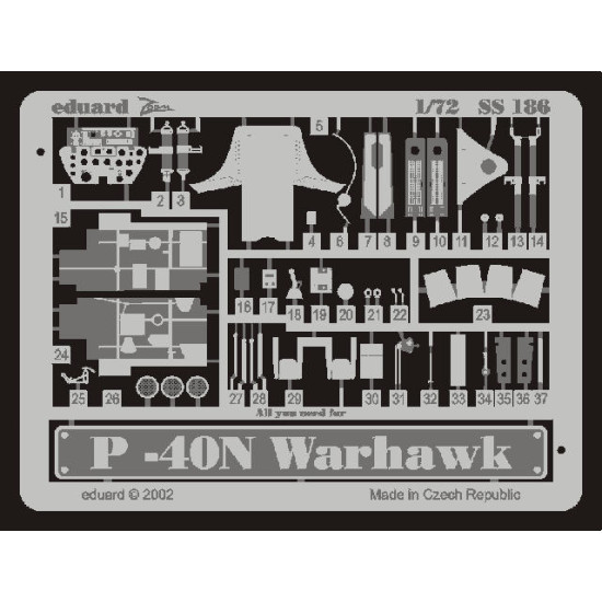 Photoetched set P-40N Warhawk, for Hasegawa kit 1/72 Eduard SS186