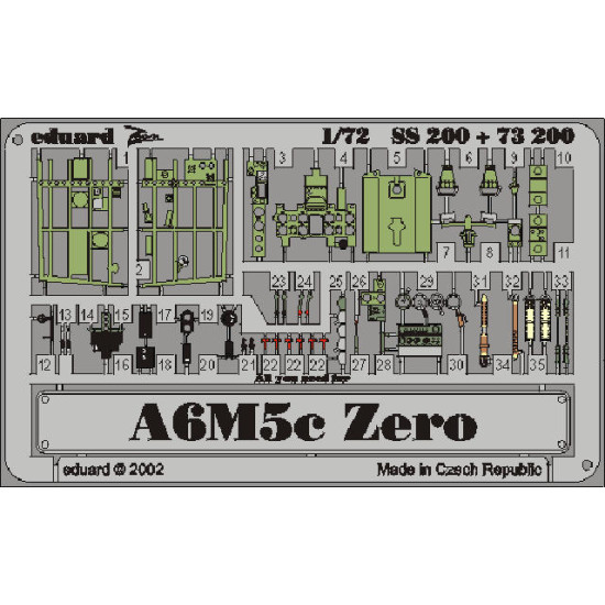 Photoetched set A6M5c Zero Color, for Hasegawa kit 1/72 Eduard SS200