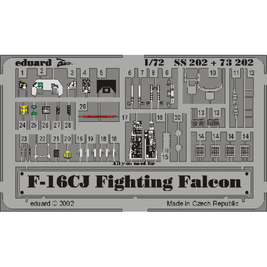 Photoetched set F-16CJ Color, for Hasegawa kit 1/72 Eduard SS202