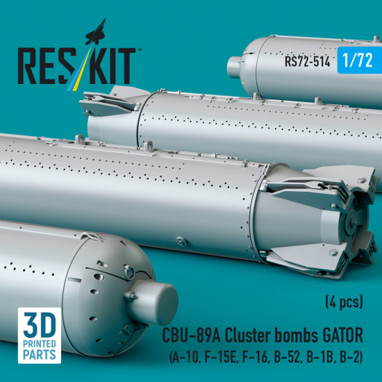 Reskit Rs72-0514 1/72 Cbu-89a Cluster Bombs Gator 4 Pcs A-10, F-15e, F-16, B-52, B-1b, B-2 Dummy 3d Printed Kit Reskit Rs72-0514 1/72 Cbu-89a Cluster Bombs Gator 4 Pcs A-10, F-15e, F-16, B-52, B-1b, B-2 Dummy 3d Printed Kit