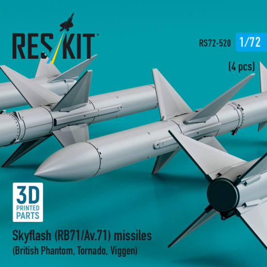 Reskit Rs72-0520 1/72 Skyflash Rb71/Av.71 Missiles 4 Pcs British Phantom, Tornado, Viggen Reskit Rs72-0520 1/72 Skyflash Rb71/Av.71 Missiles 4 Pcs British Phantom, Tornado, Viggen