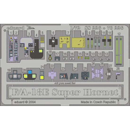 Photoetched set F-18E Super Hornet Color, for Hasegawa kit 1/72 Eduard SS226