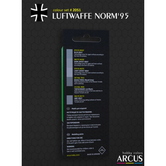 Arcus A2051 Acrylic Paints Set Luftwaffe Norm 95 6 Colors In Set 10ml Arcus A2051 Acrylic Paints Set Luftwaffe Norm 95 6 Colors In Set 10ml