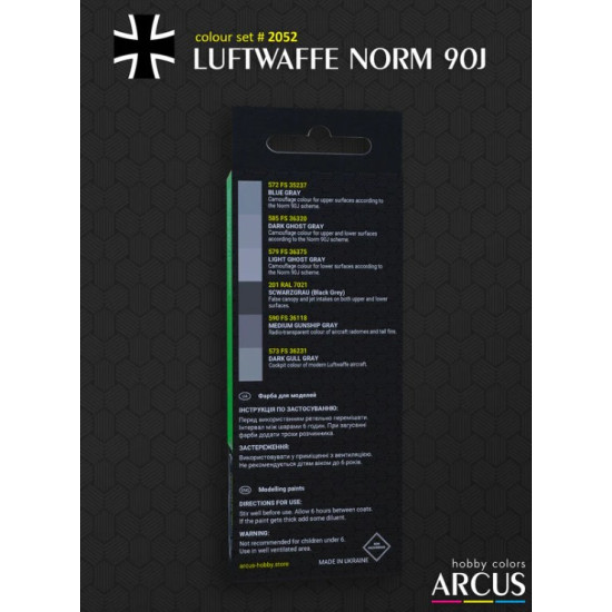 Arcus A2052 Acrylic Paints Set Luftwaffe Norm 90j 6 Colors In Set 10ml Arcus A2052 Acrylic Paints Set Luftwaffe Norm 90j 6 Colors In Set 10ml