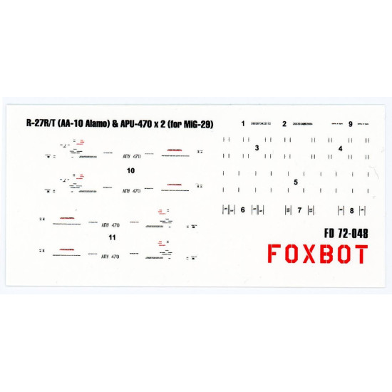 Foxbot 72-048 1/72 Missile R-27r/T Aa-10 Alamo Apu-470 For Mig-29 Stencils Foxbot 72-048 1/72 Missile R-27r/T Aa-10 Alamo Apu-470 For Mig-29 Stencils