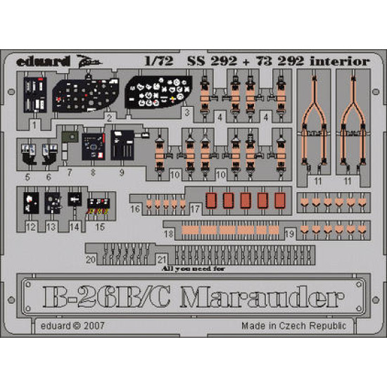 Photoetched set B-26B/C Marauder Color, for Hasegawa kit 1/72 Eduard SS292 Photoetched set B-26B/C Marauder Color, for Hasegawa kit 1/72 Eduard SS292